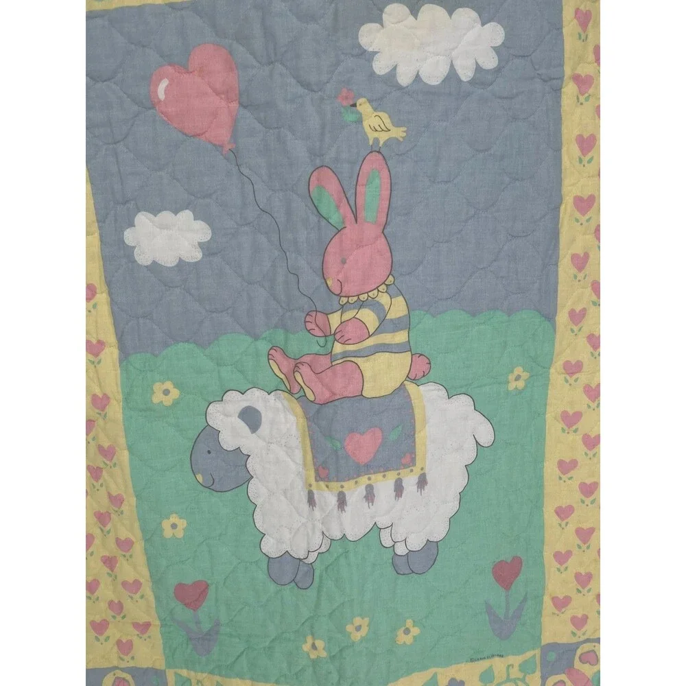Carol Eldridge Vintage Collection Crib Quilt Baby Blanket Bunny Sheep Pastel